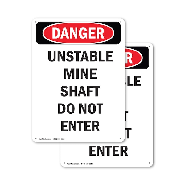 Signmission Unstable Mine Shaft Do Not Enter Danger Sign, Plastic, 7in W x 10in L, 2PK OS-2PACK-DS-P-710-V-2486 - main